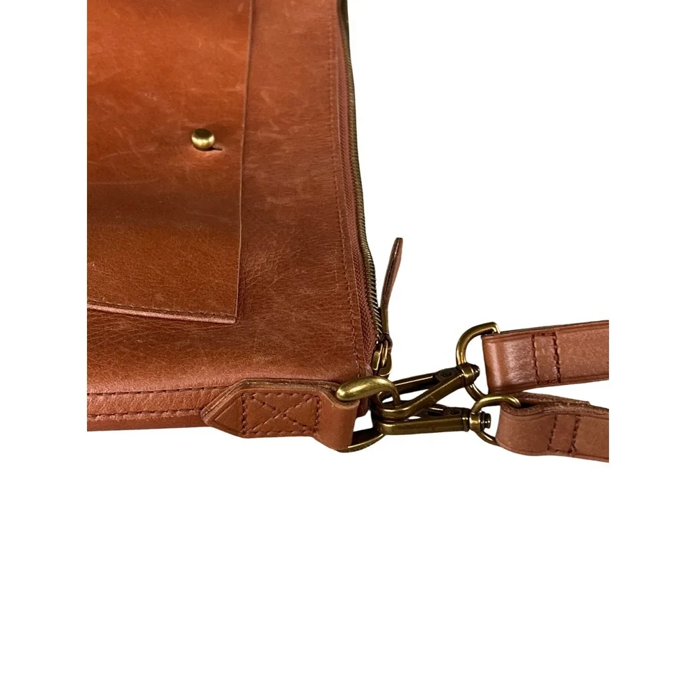 Madewell Transport Crossbody Bag English Saddle Brown Leather Zip Top - Picture 2 of 6